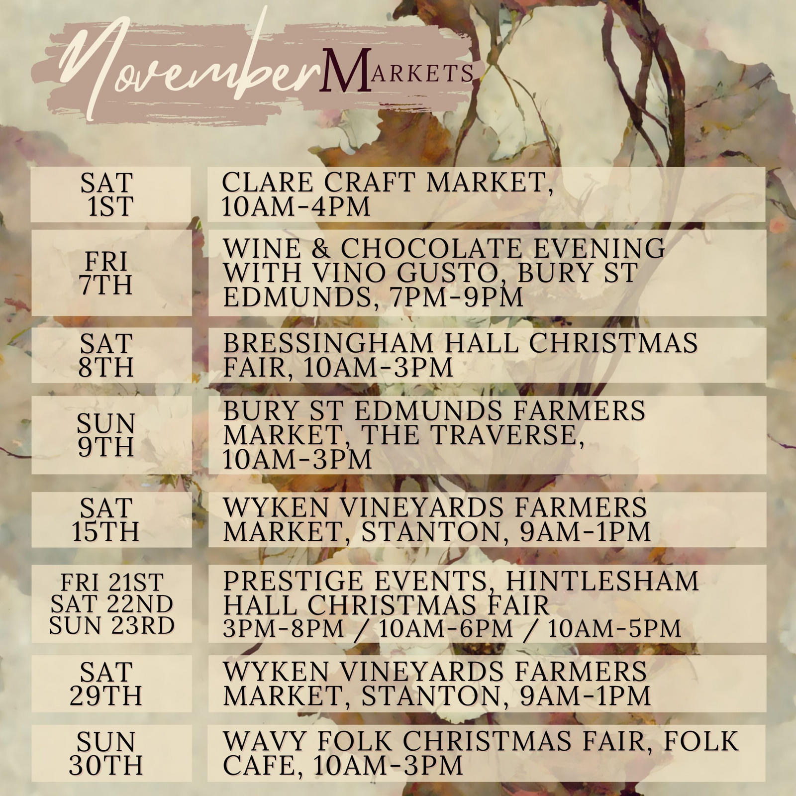 November Markets Artisan Chocolates by Wood Row Chocolates